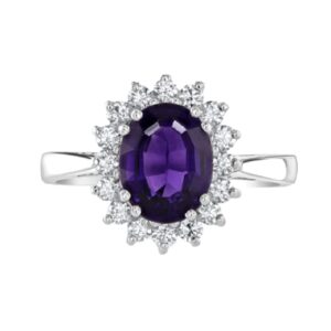 2 CT Oval Cut Created Amethyst Halo Wedding Promise Ring 14k White Gold Finish Ring Size-11