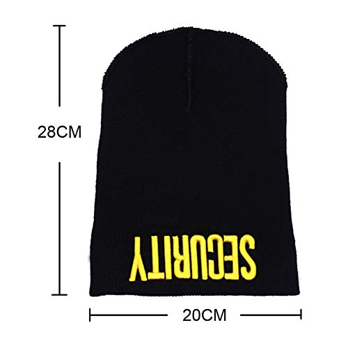 NC Men's Security Black with White Yellow Letters Long Knitted Cuffed Beanie Folded Embroidered Beanie Skull Watch Cap Hat (Gold Color)