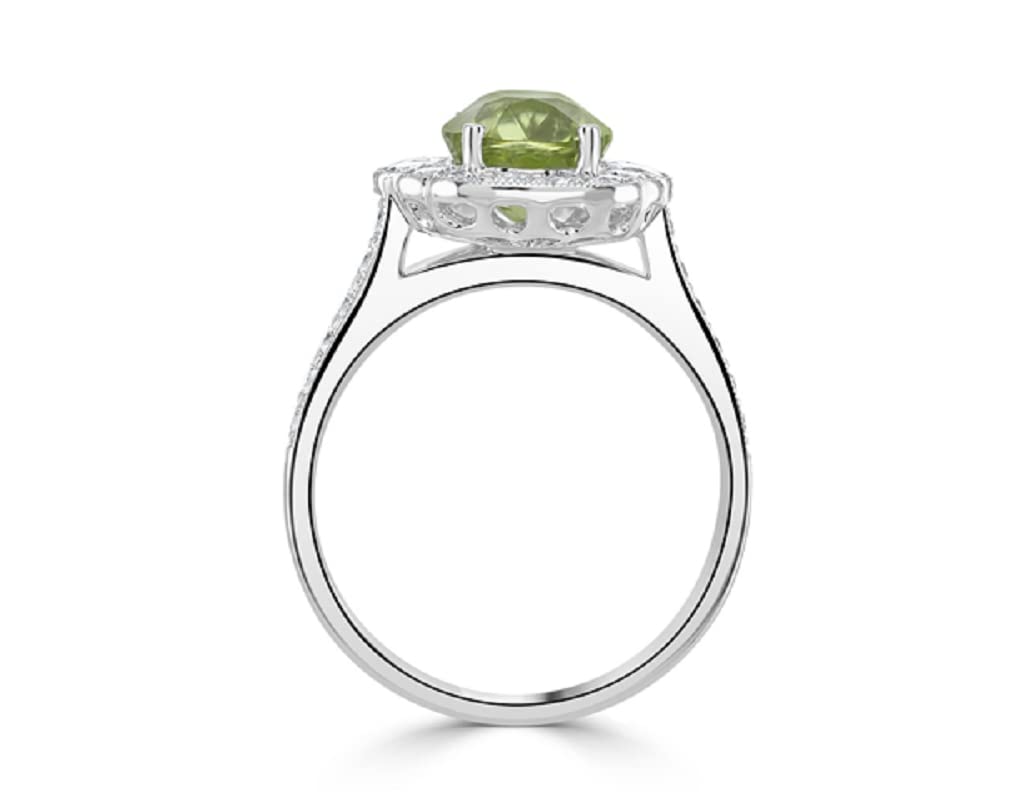 3 CT Oval Cut Created Peridot & Cubic Zirconia Vintage Ring 14k White Gold Finish Ring Size-9