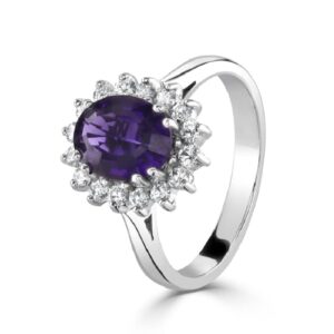 2 CT Oval Cut Created Amethyst Halo Wedding Promise Ring 14k White Gold Finish Ring Size-11