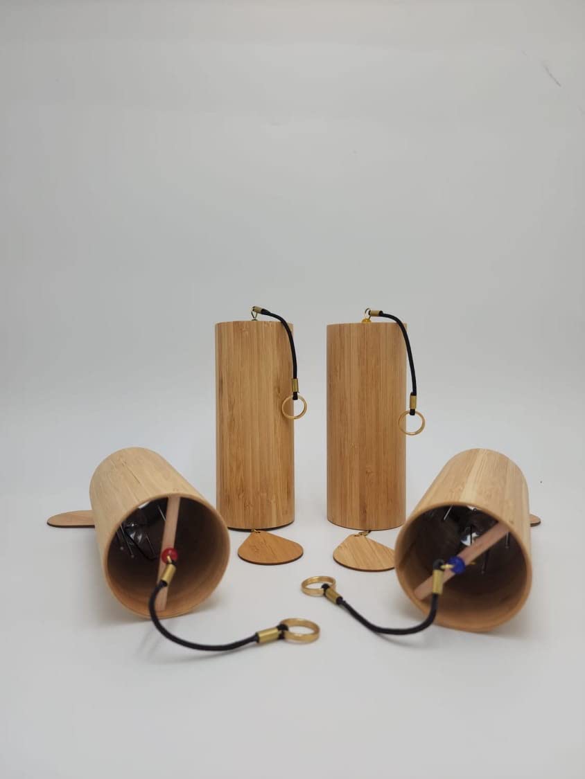 YANTRA Set of 4 Wooden Bamboo Chimes Includes All Elements Fire Water Air and Earth (Without Wooden Stand)