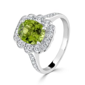 3 CT Oval Cut Created Peridot & Cubic Zirconia Vintage Ring 14k White Gold Finish Ring Size-9