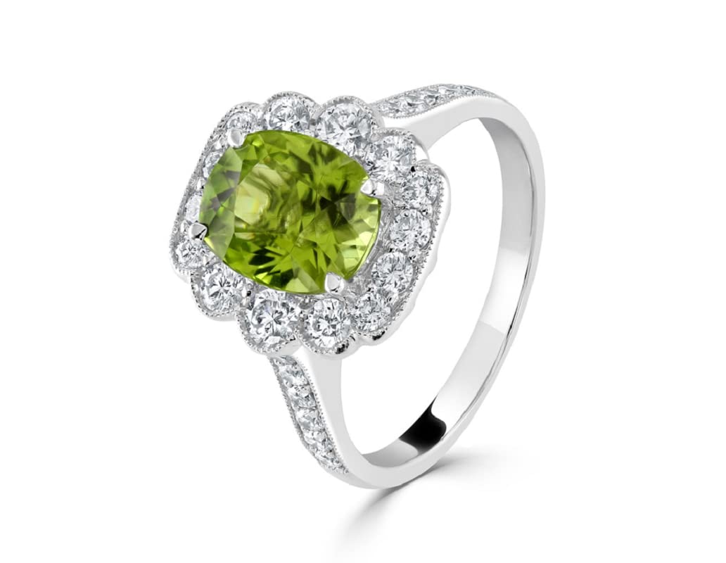 3 CT Oval Cut Created Peridot & Cubic Zirconia Vintage Ring 14k White Gold Finish Ring Size-9