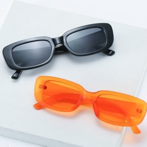 IKANOO Retro Rectangle Sunglasses for Women Men Small Square Frame Trendy Y2K 90’s Black Sunglasses (Orange)