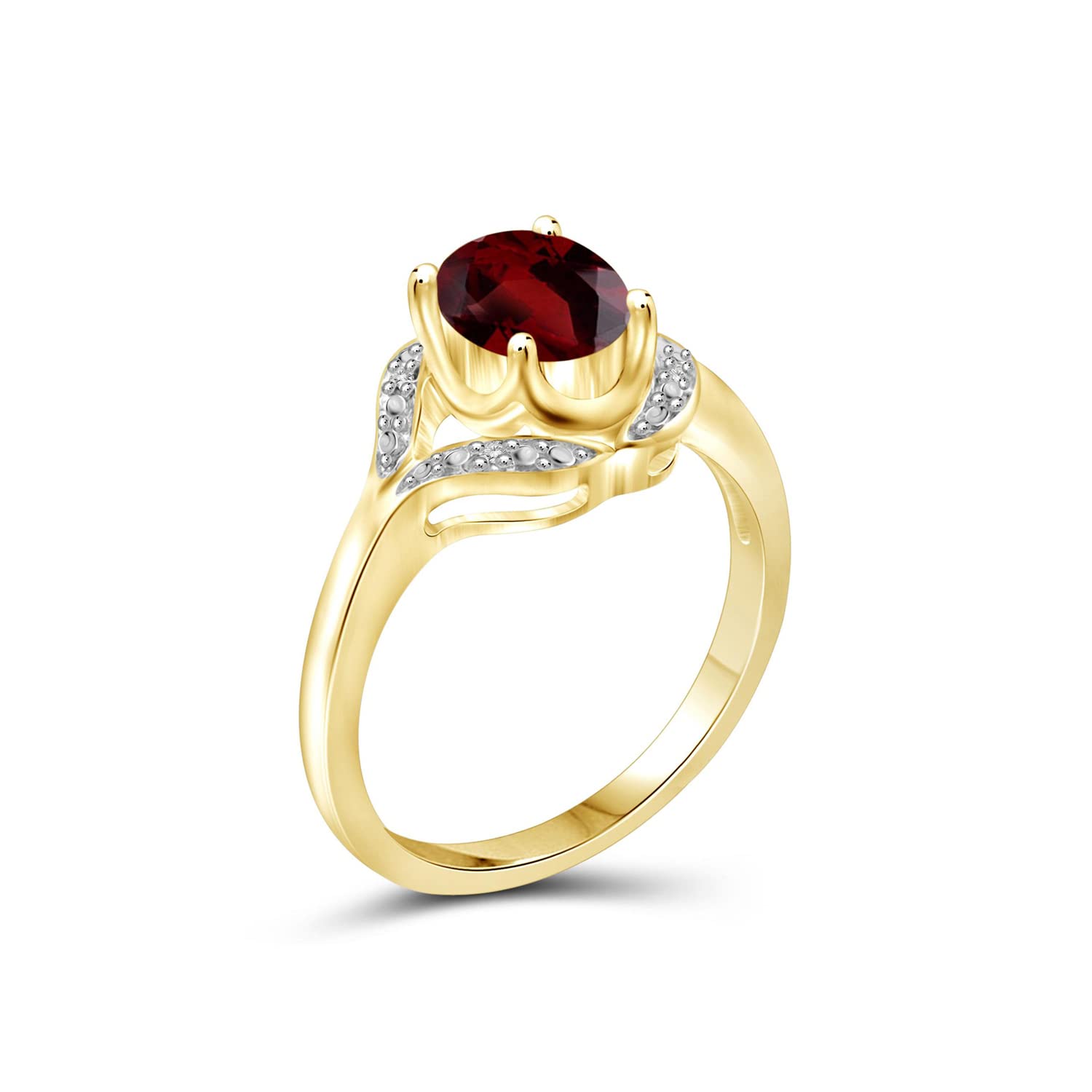 JEWELEXCESS 1.60 CTW Garnet & Accent White Diamonds Ring in 14K Gold Over Silver