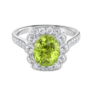 3 CT Oval Cut Created Peridot & Cubic Zirconia Vintage Ring 14k White Gold Finish Ring Size-9