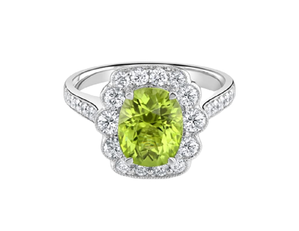 3 CT Oval Cut Created Peridot & Cubic Zirconia Vintage Ring 14k White Gold Finish Ring Size-9