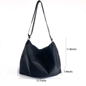 Dajingkj Large Black Shoulder Bag Crossbody Messenger Shopping bag for Women Men Zipper Nylon Casual Sports Gym Handbag