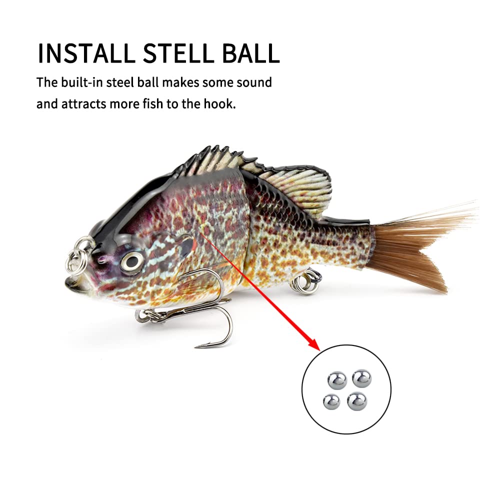 ODS Glide Bait Bionic Jointed Artificial Swimbait with Fiber Tail Bluegill Sunfish (Color 02)