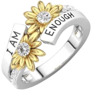 jude jewelers stainless steel inspirational encouragment i am enough mantra wedding engagement statement anniversary ring (gold, 6)