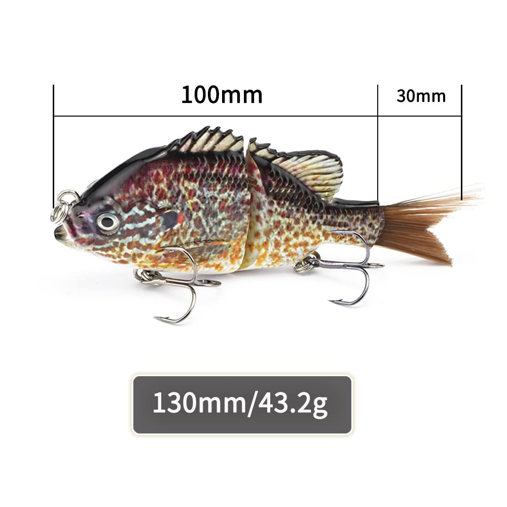 ODS Glide Bait Bionic Jointed Artificial Swimbait with Fiber Tail Bluegill Sunfish (Color 02)