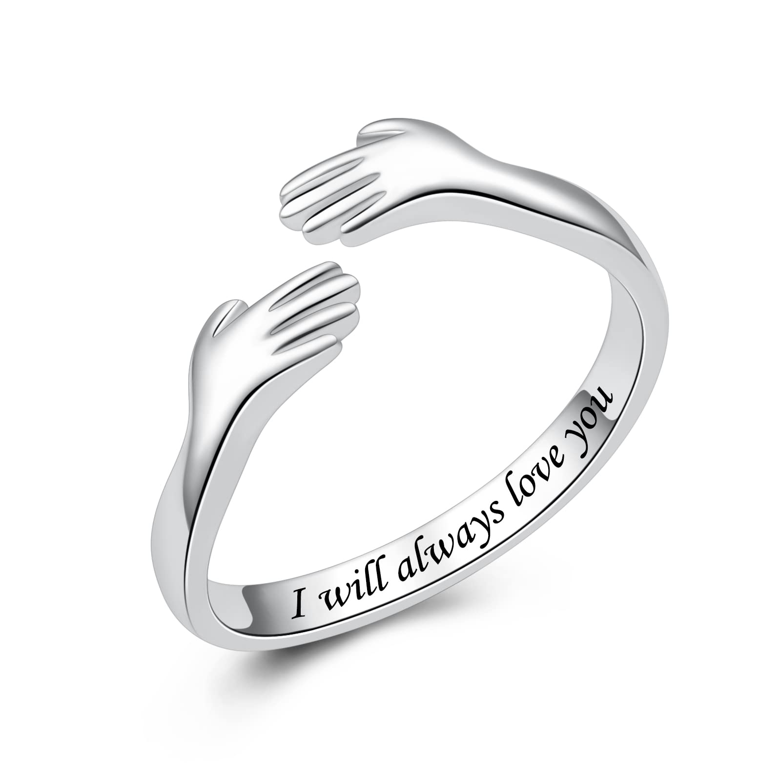 Sterling Silver Hug Rings for Women Adjustable Ring I Will Always Love You Mood Jewelry Rings Couples Promise Bands for Women Teen (I will always love you)