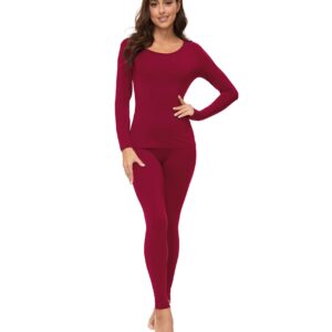 WiWi Soft Viscose from Bamboo Underwear for Women Thermal Long Johns Sets Super Warm Base Layer Top Pants Pajamas Set S-3X, Wine Red, Medium