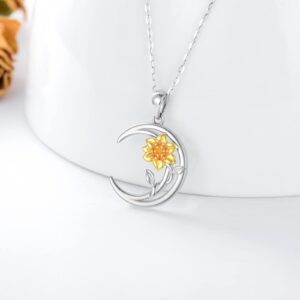 Rikelus 14K Gold Sunflower Necklaces for Women, White Gold Sunflower Moon Pendant Necklace Sunflower Jewellery Aniversary Gifts for Mom Ladies Girls 16"+2" (Sunflower)