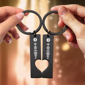 Personalized Music Spotify Code Keychain Custom Engraved Song Stainless Steel Heart Couples Keychain Gifts Black