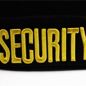 NC Men's Security Black with White Yellow Letters Long Knitted Cuffed Beanie Folded Embroidered Beanie Skull Watch Cap Hat (Gold Color)