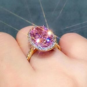 Cutesmile 18k Gold Filled Shiny Oval Cut Pink CZ Crystal Ring Band (8)