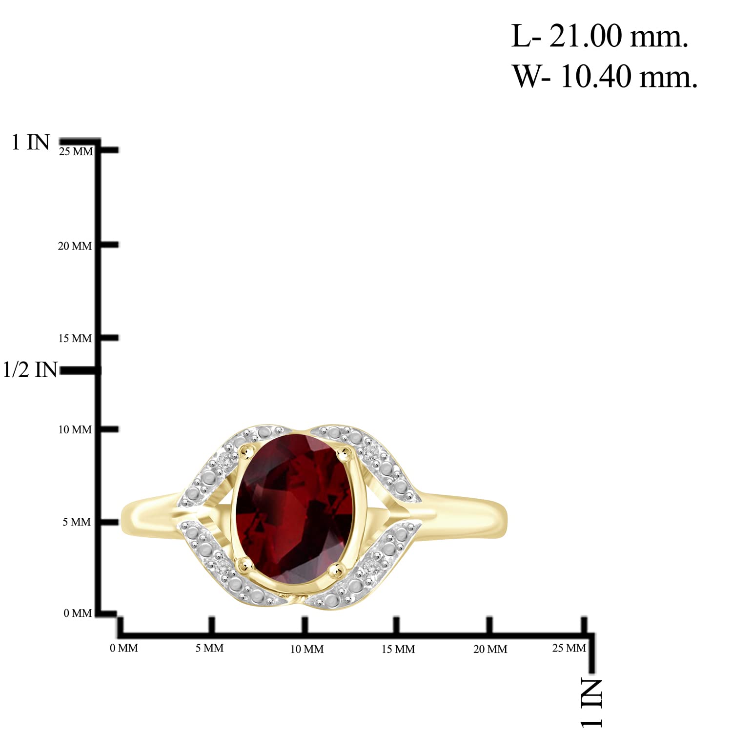 JEWELEXCESS 1.60 CTW Garnet & Accent White Diamonds Ring in 14K Gold Over Silver