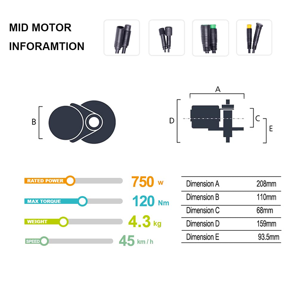 BAFANG BBS02B 48V 750W Electric Bike DIY Conversion Motor Kit with LCD Display&Battery(Optional) 8fun Mid Drive Motor Kits ebike for Adult Bike Mountain Bike Road Bike ebike Conversion kit