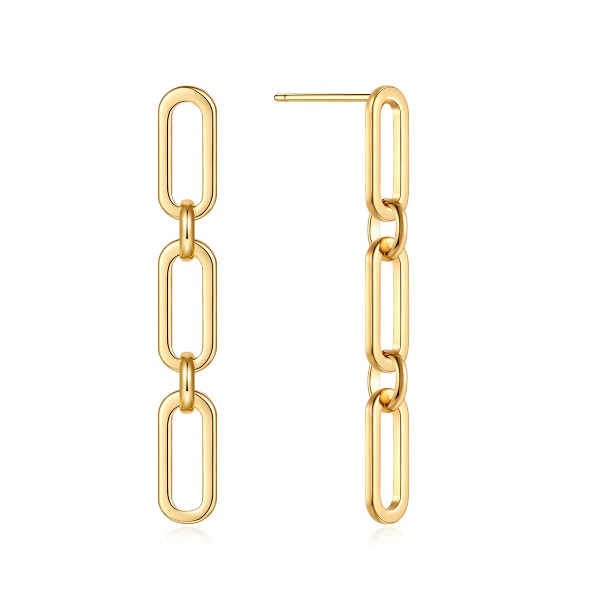 FAMARINE Gold Chain Drop Earrings for Women, 14K Real Gold Plated, 52mm Length, 7.5mm Width, Lightweight and Durable