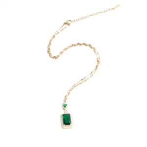 CKHAO Pendant Necklace for Women - Green Zircon Pendant 16''+2'' 18K Gold Plated Chain Women Jewelry HN1665