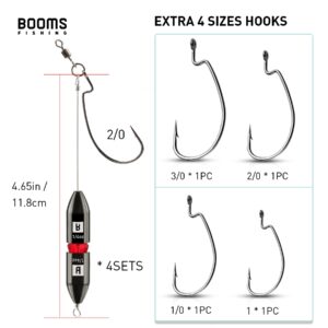 Booms Fishing TR1 Tokyo Rig, 4Pack 1/2oz Pre Rigged Punch Shot Rig, Bass Fishing Accessories Including Brass Bullet Weights, EWG Hooks, Barrel Swivel, Split Ring, Steel Wire, Bead