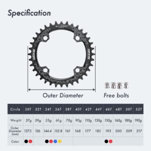 DJC Bike Chainring 104mm BCD Round/Oval MTB 104BCD 7/8/9/10/11/12 Speed Narrow Wide Tooth Aluminum 7075 Super Lightweight 30T 32T 34T 36T 38T 40 42 DH XC Trail Fat Bike ebike (1# Round Black, 30T)