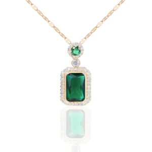 CKHAO Pendant Necklace for Women - Green Zircon Pendant 16''+2'' 18K Gold Plated Chain Women Jewelry HN1665