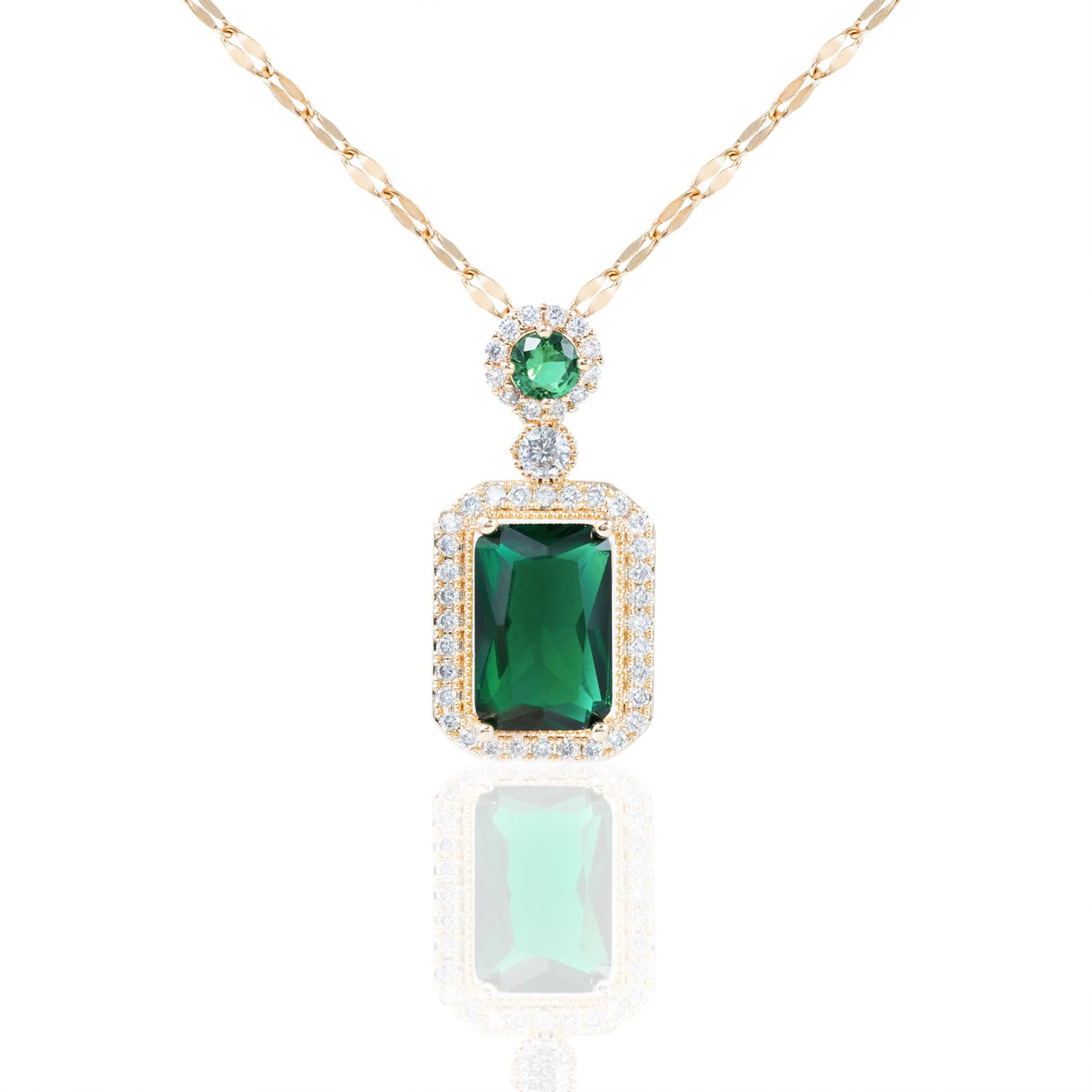 CKHAO Pendant Necklace for Women - Green Zircon Pendant 16''+2'' 18K Gold Plated Chain Women Jewelry HN1665