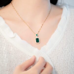 CKHAO Pendant Necklace for Women - Green Zircon Pendant 16''+2'' 18K Gold Plated Chain Women Jewelry HN1665