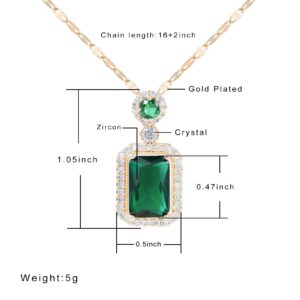 CKHAO Pendant Necklace for Women - Green Zircon Pendant 16''+2'' 18K Gold Plated Chain Women Jewelry HN1665