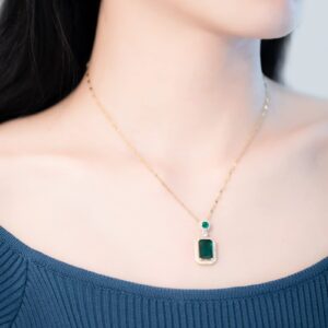 CKHAO Pendant Necklace for Women - Green Zircon Pendant 16''+2'' 18K Gold Plated Chain Women Jewelry HN1665