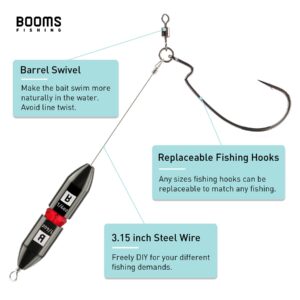 Booms Fishing TR1 Tokyo Rig, 4Pack 1/2oz Pre Rigged Punch Shot Rig, Bass Fishing Accessories Including Brass Bullet Weights, EWG Hooks, Barrel Swivel, Split Ring, Steel Wire, Bead