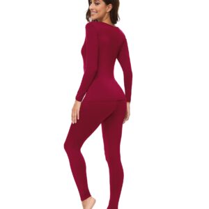 WiWi Soft Viscose from Bamboo Underwear for Women Thermal Long Johns Sets Super Warm Base Layer Top Pants Pajamas Set S-3X, Wine Red, Medium