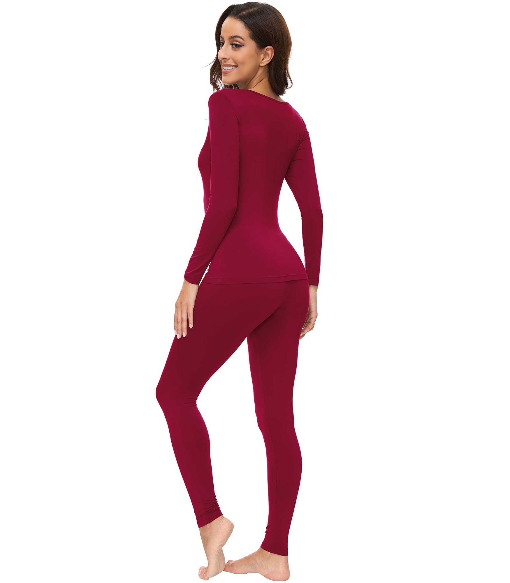 WiWi Soft Viscose from Bamboo Underwear for Women Thermal Long Johns Sets Super Warm Base Layer Top Pants Pajamas Set S-3X, Wine Red, Medium