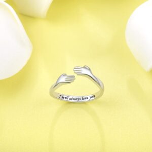 Sterling Silver Hug Rings for Women Adjustable Ring I Will Always Love You Mood Jewelry Rings Couples Promise Bands for Women Teen (I will always love you)