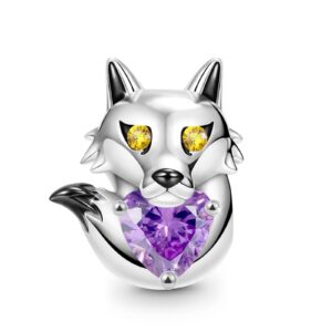 gnoce cute animals embraces heart charms bead 925 sterling silver gemstone charm jewelry gift for women wife fit snake chain bracelets/necklace (wolf)