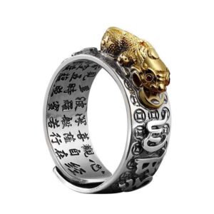 lifashion silver feng shui pixiu adjustable ring for unisex mani mantra protection wealth ring buddhist bible verse adjusted cuff finger band for men women