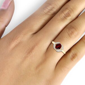 JEWELEXCESS 1.60 CTW Garnet & Accent White Diamonds Ring in 14K Gold Over Silver