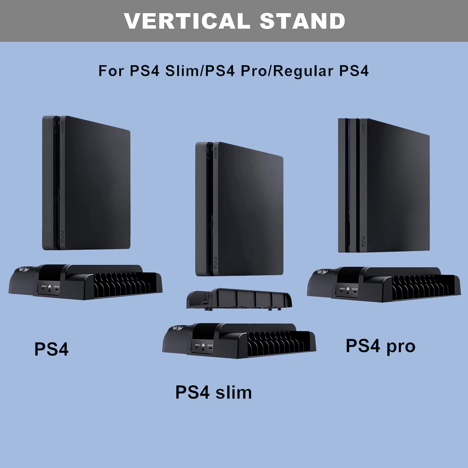 VGBUS PS4 Stand Cooling Fan Station for Playstation 4/PS4 Slim/PS4 Pro, PS4 Vertical Charging Station with Dual Controller,PS4 Stand with USB Port & 12 Games Slots.