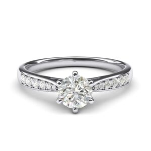 14k white gold 1.0 CT Classic 6-Prong Genuine Moissanite Engagement Ring Graduated Side Stones Promise Bridal Ring (8)