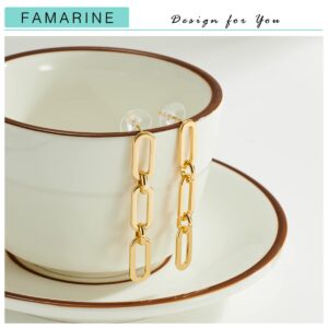 FAMARINE Gold Chain Drop Earrings for Women, 14K Real Gold Plated, 52mm Length, 7.5mm Width, Lightweight and Durable