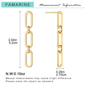 FAMARINE Gold Chain Drop Earrings for Women, 14K Real Gold Plated, 52mm Length, 7.5mm Width, Lightweight and Durable