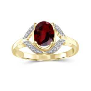 JEWELEXCESS 1.60 CTW Garnet & Accent White Diamonds Ring in 14K Gold Over Silver