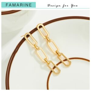 FAMARINE Gold Chain Drop Earrings for Women, 14K Real Gold Plated, 52mm Length, 7.5mm Width, Lightweight and Durable