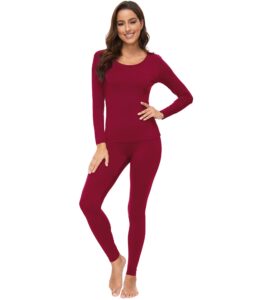 wiwi soft viscose from bamboo underwear for women thermal long johns sets super warm base layer top pants pajamas set s-3x, wine red, medium