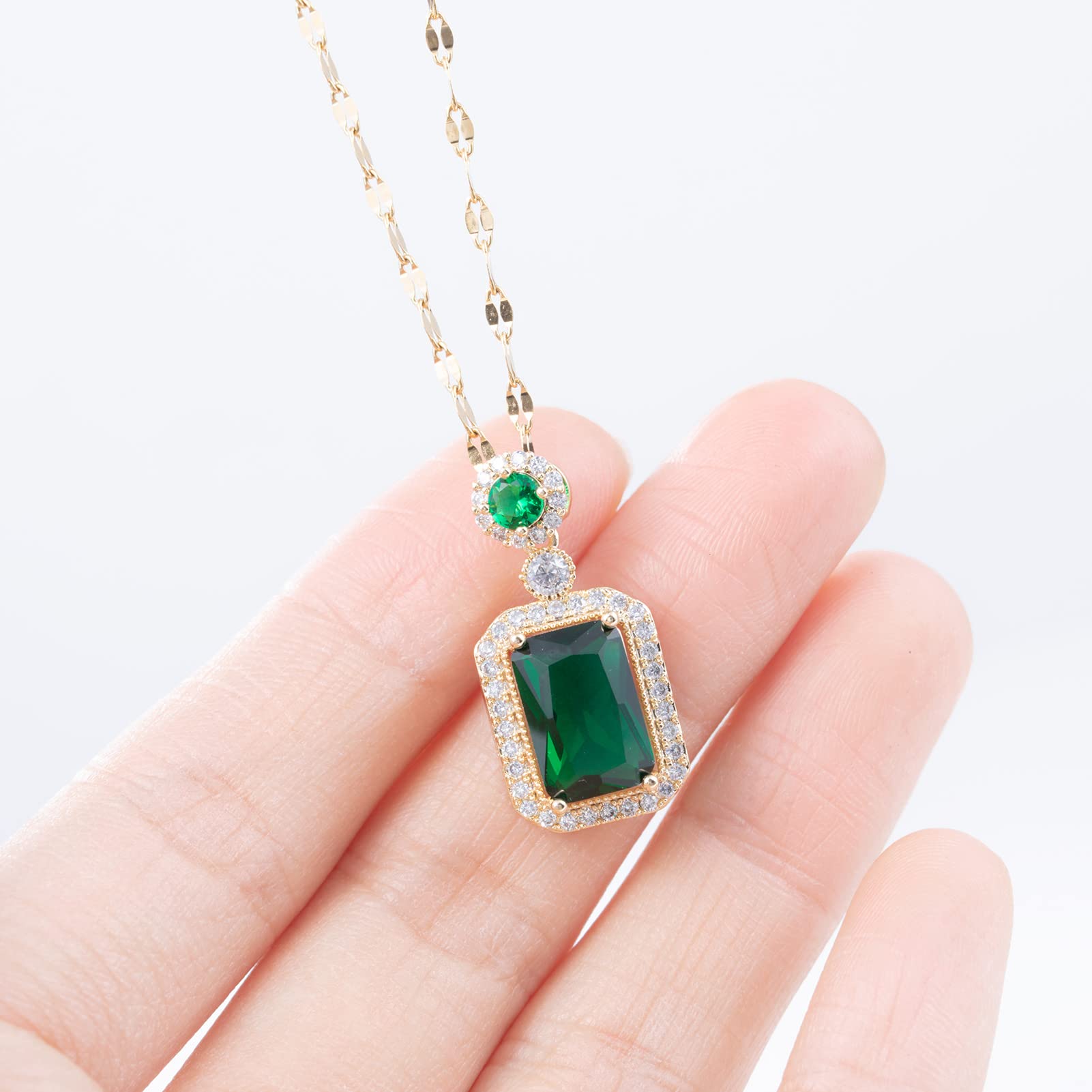 CKHAO Pendant Necklace for Women - Green Zircon Pendant 16''+2'' 18K Gold Plated Chain Women Jewelry HN1665