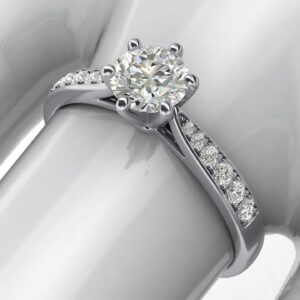 14k white gold 1.0 CT Classic 6-Prong Genuine Moissanite Engagement Ring Graduated Side Stones Promise Bridal Ring (8)