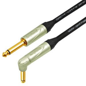 6 Foot - Gotham GAC-1 Ultra Pro (Black) - Premium, Low-Capacitance (21 pf/F) Guitar Bass Instrument Cable - Amphenol QM2R-AU & QM2P-AU ¼ Inch (6.35mm) Gold TS Connectors