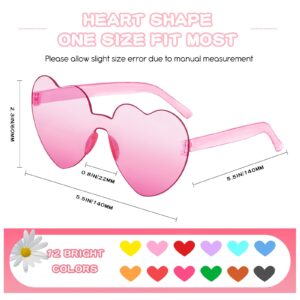 Pibupibu 12 Pack Colorful Heart Shaped Sunglasses for Women Bulk Rimless Glasses Transparent Bachelorette Party Favors